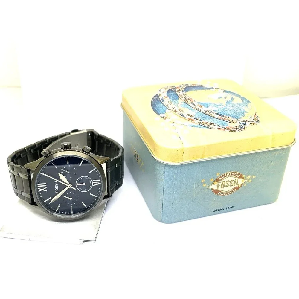 Fossil Men's Watch BQ2401 Quartz Blue Dial Gunmetal Stainless Steel 44mm